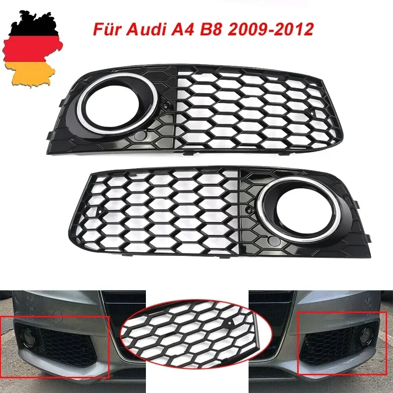 

For Audi A4 B8 2009 2010 2011 2012 Standard Bumper BASE HoneycombCar Front Fog Light Mesh Grille Grill Cover chrome Car Parts