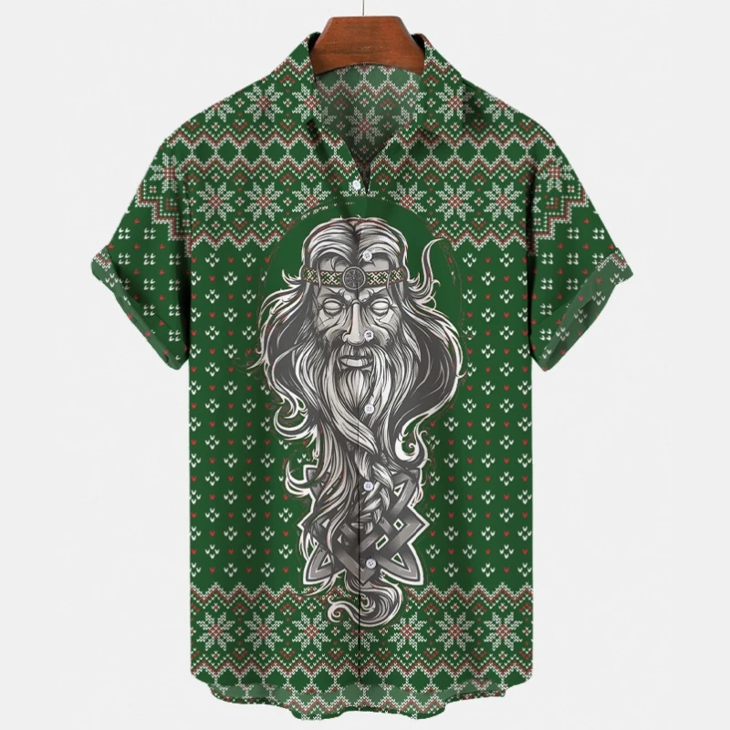 Christmas Men's Shirt Loose Lapel Button Shirt Fashion Outdoor Streetwear Skull And Axe Graphic Short Sleeve Printed Tee Men Top