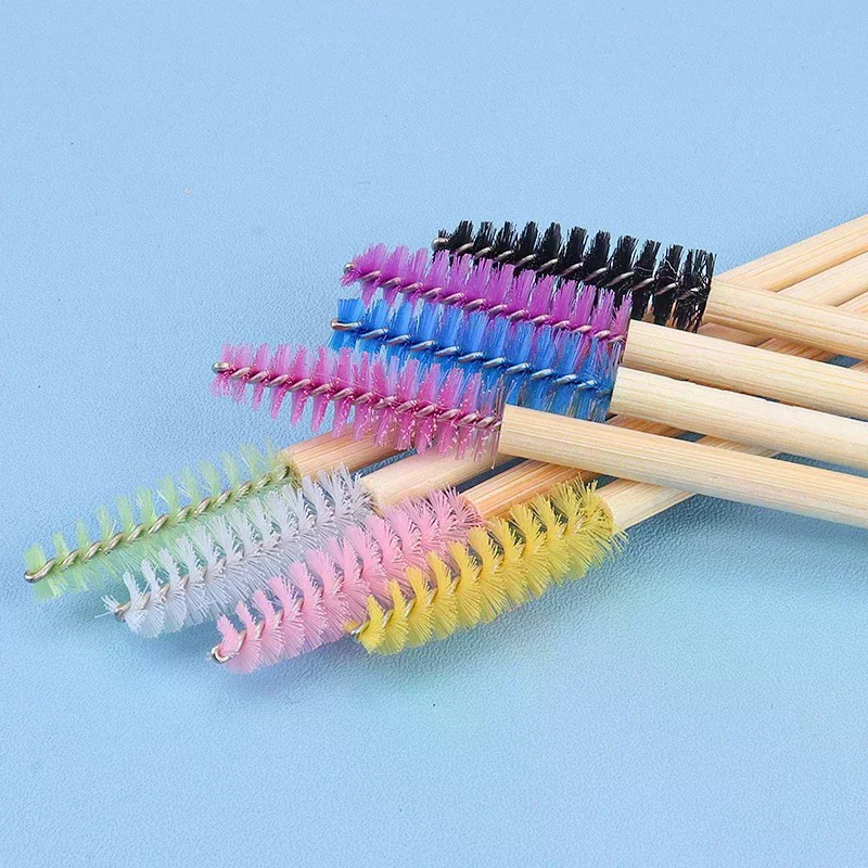 50 Uds. Cepillo de pestañas con mango de bambú, cepillo de maquillaje, varillas de rímel para extensión de pestañas, aplicadores, peine rizador de pestañas, herramienta de maquillaje