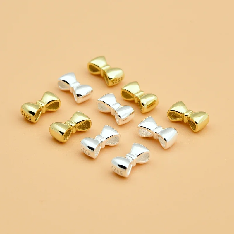 S925 Sterling silver double row bow bead small fresh septs hand-woven diy accessories beaded material