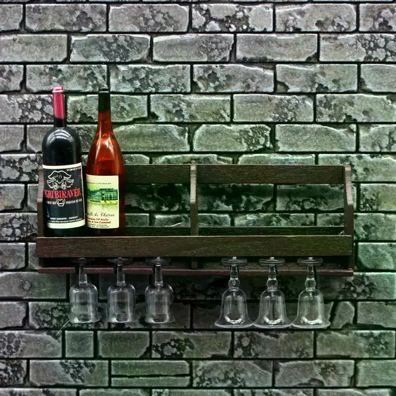 1Set Dollhouse Toy Simulation Wall Mounted Wine Rack Cup Rack Miniature Hanging Display Rack Model Play House Toy Decor Kid Gift