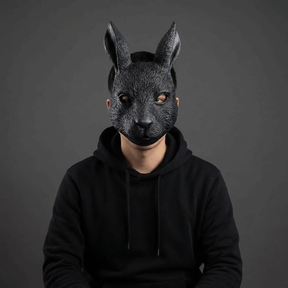 Fancy Anime Bunny Masquerade Mask PU Full Face Rabbit Mask Headwear Punk Halloween Mask Gift