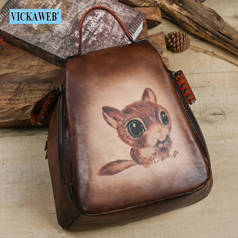 VICKAWEB Women Leather Backpacks Woman Zipper Fashion Animal Prints Backpack Lady Travel School Bag Female Monogram  Mochilas