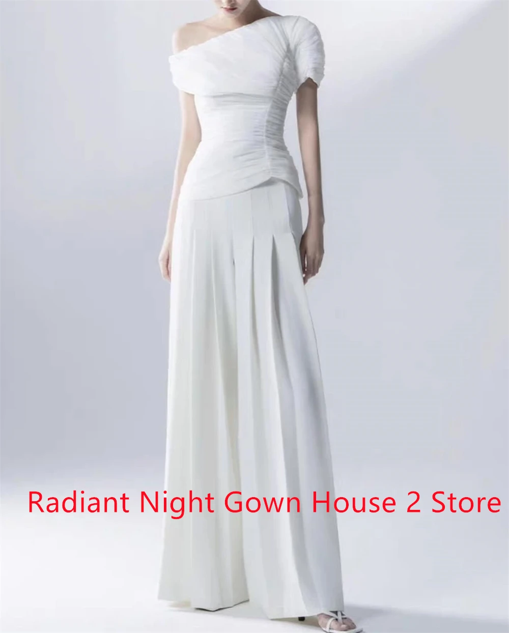 Customized  Temperament White Jersey Evening Dress High Quality Off the Shoulder One Shoulder Sleeveless Bespoke Occasi image 6