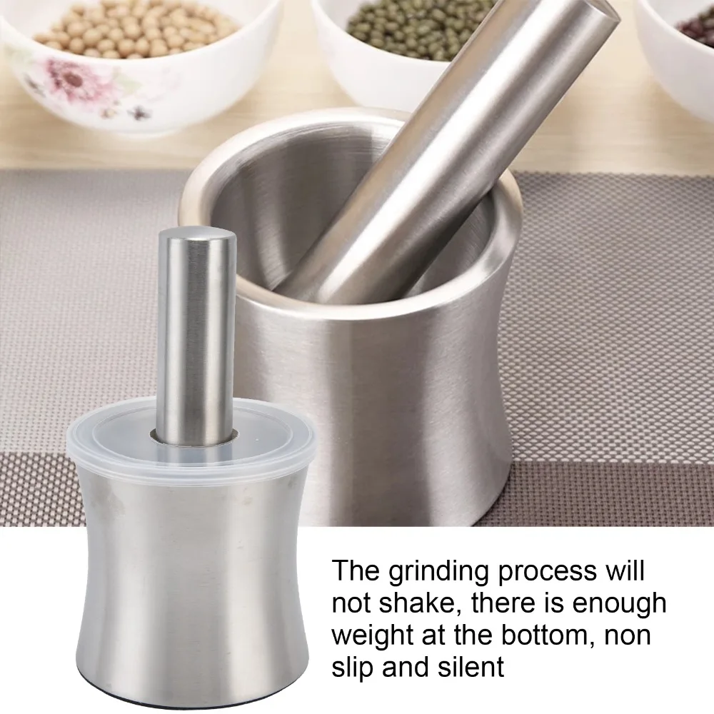 Stainless Steel Garlic Mortar Pestle Set Non Slip Base Easy Clean Design Grinder Bowl Wear Resistant Surface Silver