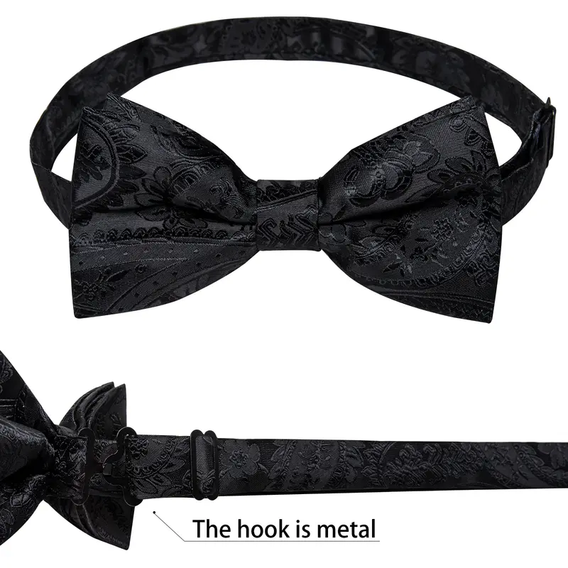 Men Black Paisley Vest Necktie Bowtie Pocket Square Cufflinks Dress Set жилетка мужская Classic 5 PCS Business Waistcoat for Man - Image 5