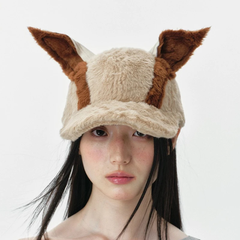 

New Funny Dog Ears Color Matching Plush Cute Baseball Cap Autumn Winter Men Women Travel Fashion Versatile Soft Warm Hip Hop Hat