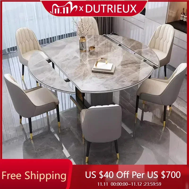 

Round Living Dining Table Extendable Luxury Relaxing Design Dining Table Folding Waterproof Mesa Comedor Kitchen Furniture