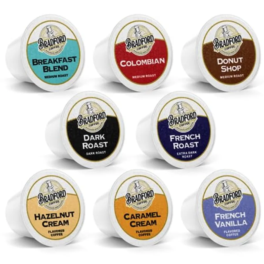 

Набор из 100 капсул для кофемашин Keurig K-cups ® Набор из 8 разнообразных порционных кофейных чашек с на 20% больше кофе в каждой чашке от Bradford Coffee