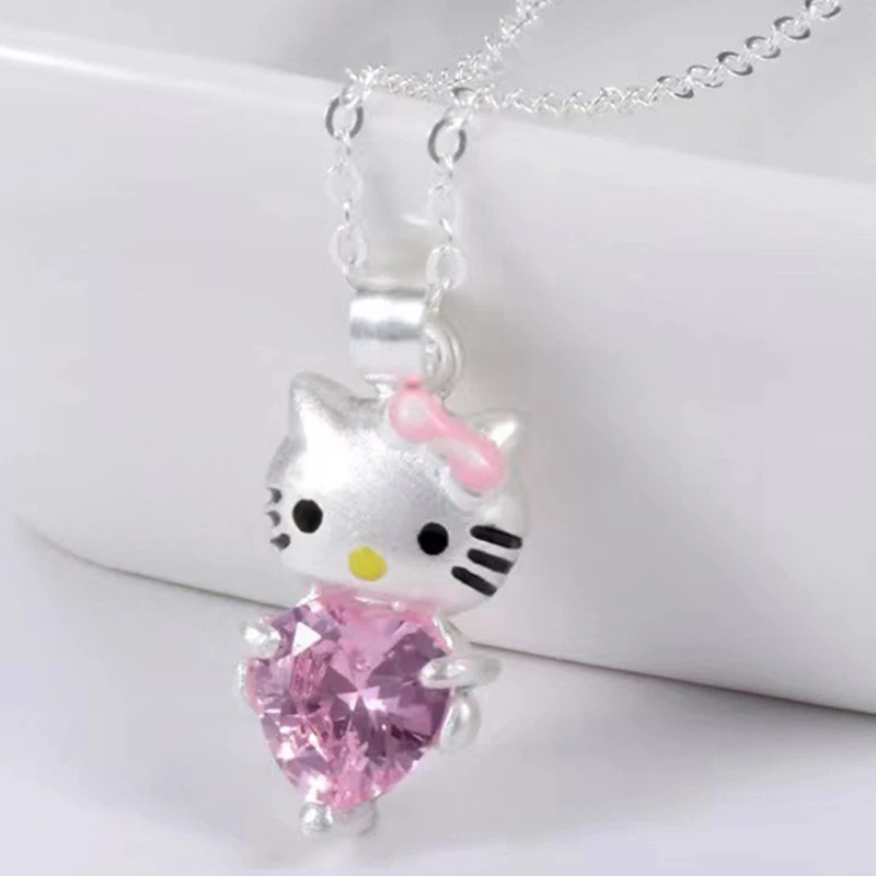 Sweet Kawaii Fashion Kt Cat Heart Necklaces For Women Girls Cartoon Fashion Temperament Exquisite Necklace Valentine Day Gifts