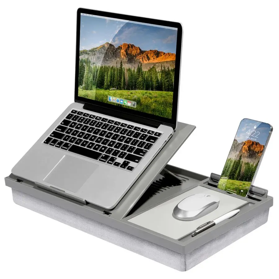 

Ergo Pro Lap Desk with 20 Adjustable Angles, Mouse Pad, and Phone Holder Gray Fits up to 15.6 Inch Laptops and Most Tablets Styl
