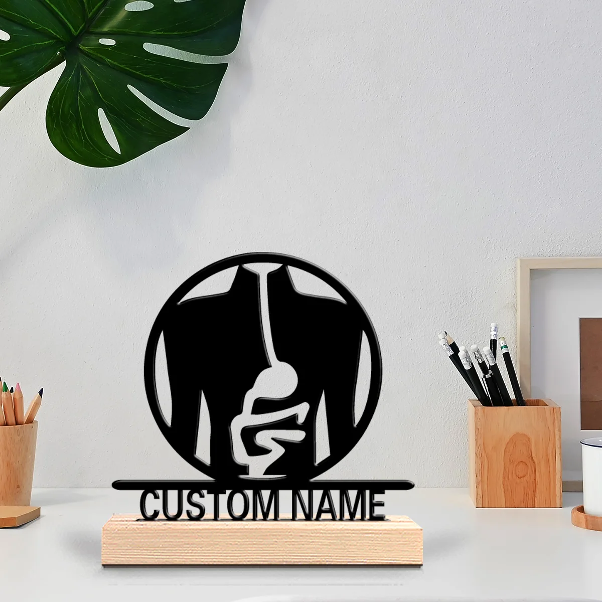 1pc Gastroenterology football Custom Letter Metal Statue Metal Ornament Art Figurine With Wood Base Metal OrnamentFor Home Decor