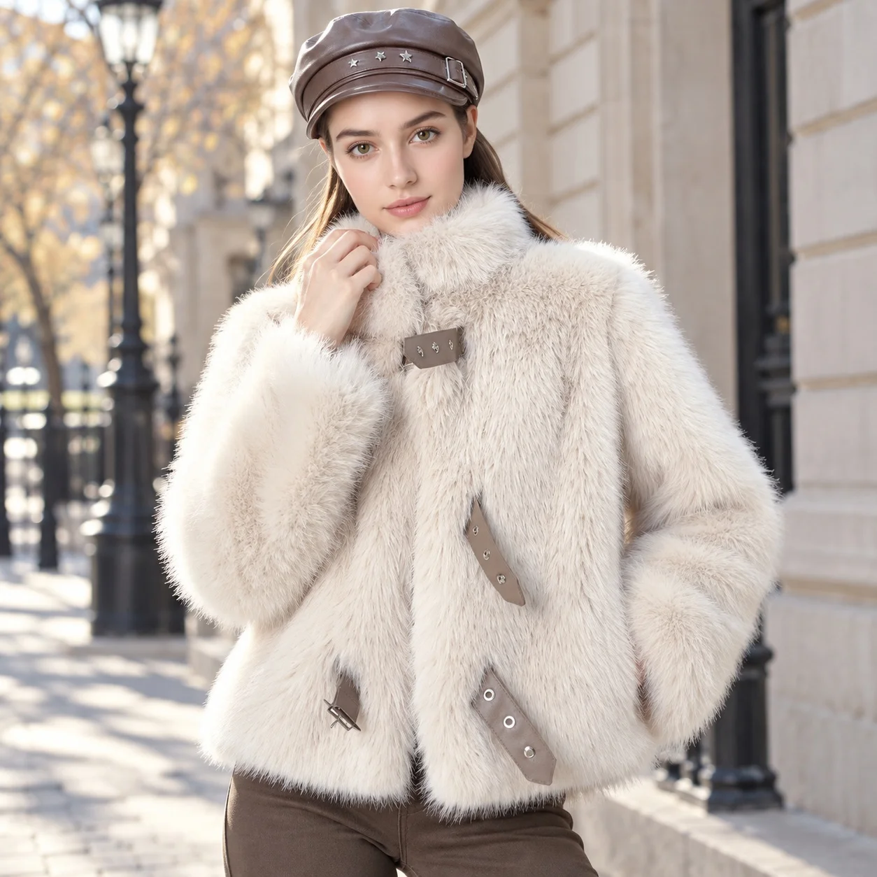 No Hood Patchwork Coat Regular Length British Style with Stand Collar Elegant Commuter Sweet and Fresh Women Winter Jacket