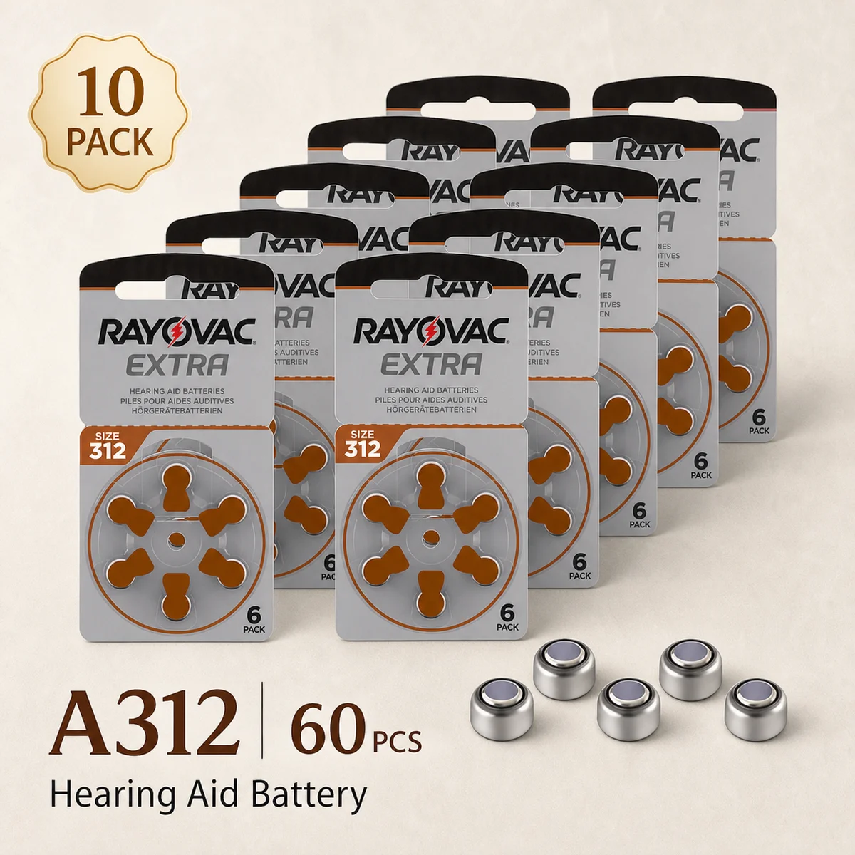 Zinc Air Button Cell Battery 312 A312 P312 PR41 1.45V 60PCS for UK ITC Hearing Aids Long Lasting Replacement Power