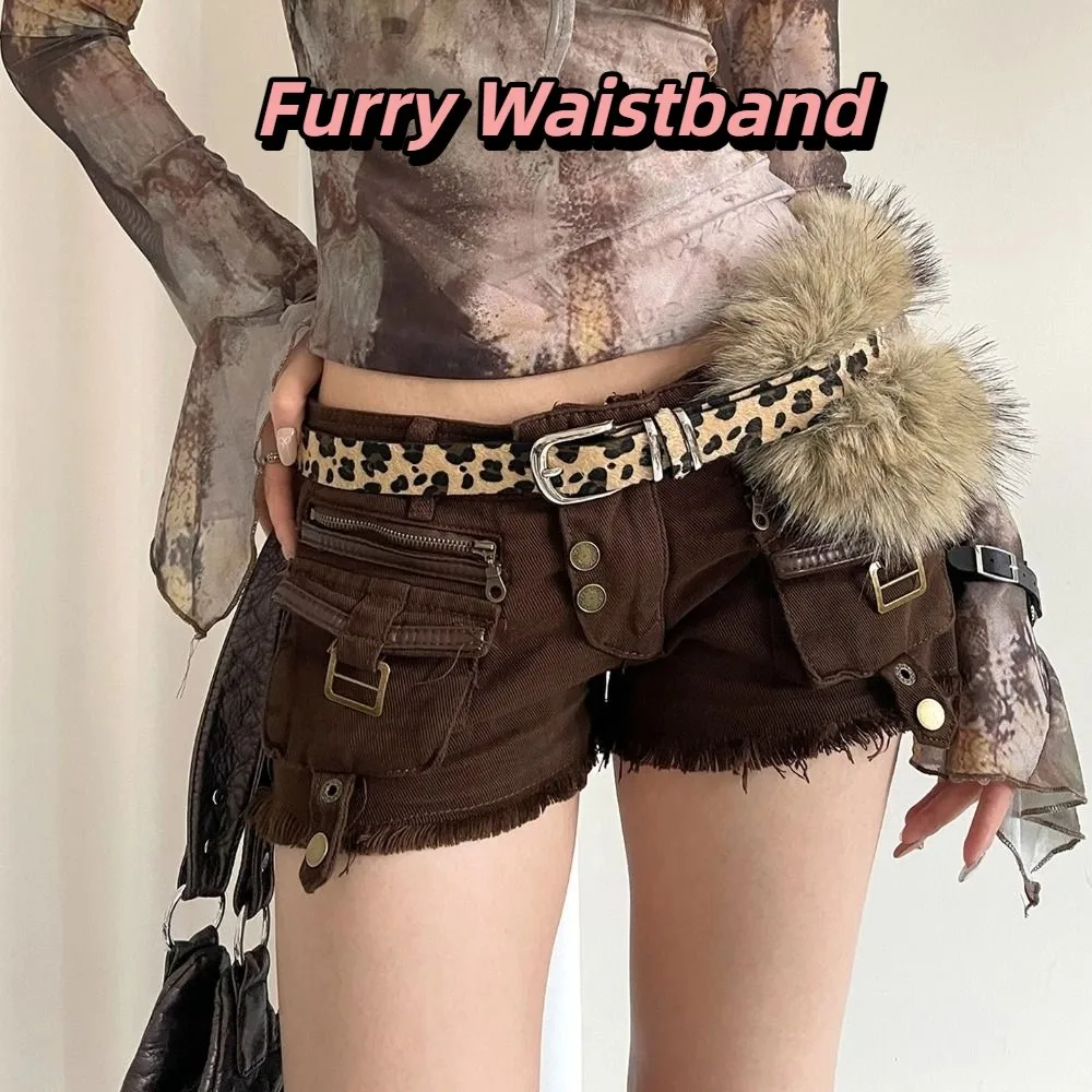 

Simple PU Leather Leather Fur Belt Faux Fur Leopard Print Furry Waistband Jeans Decor Western Style Plush Belt Spicy Girl