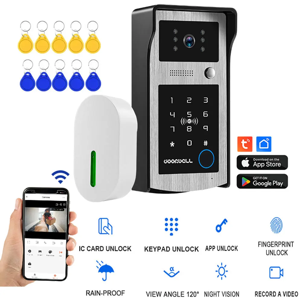 Imagen: Nueva cámara de timbre de vídeo inteligente Tuya 1080P WiFi Video intercomunicador timbre de puerta cámara con código RFID teclado acceso teléfono aplicación desbloqueo