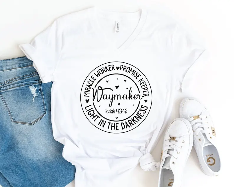 Waymaker Shirt Miracle Worker Promise Keeper Faith Religious Gift Christian Bible Verse Short Sleeve Top Tees O Neck 100% cctton