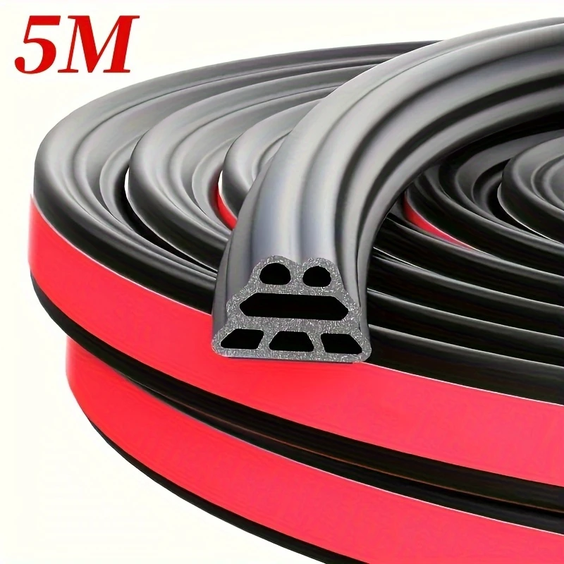 5M Self-Adhesive Synthetic Rubber Car Door Seal Strip Multi-Cavity Noise Reduction for Front Door Hood Trunk Xmas Halloween