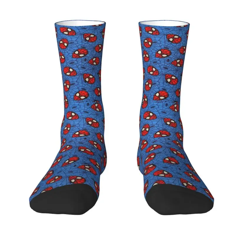 Fashion Men's Spider Man Face Toss With Web On Blue Quilt Dress Socks Unisex Comfortable Warm 3D Printing Crew Socks