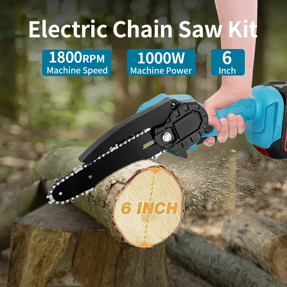 RDDSPON 4/6 INCH Mini Chainsaw Woodworking with Small Handheld Electric Logging Sawzall Mini Chainsaw for Makita 21V Battery