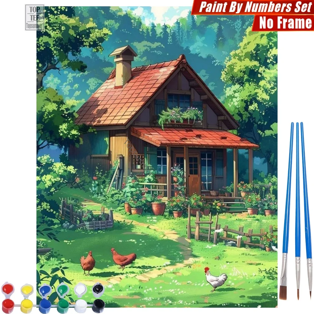 

Lush green courtyard Paint By Number Kit - Chicks rural tranquil Canvas Wall Art Halloween Gift For Friend