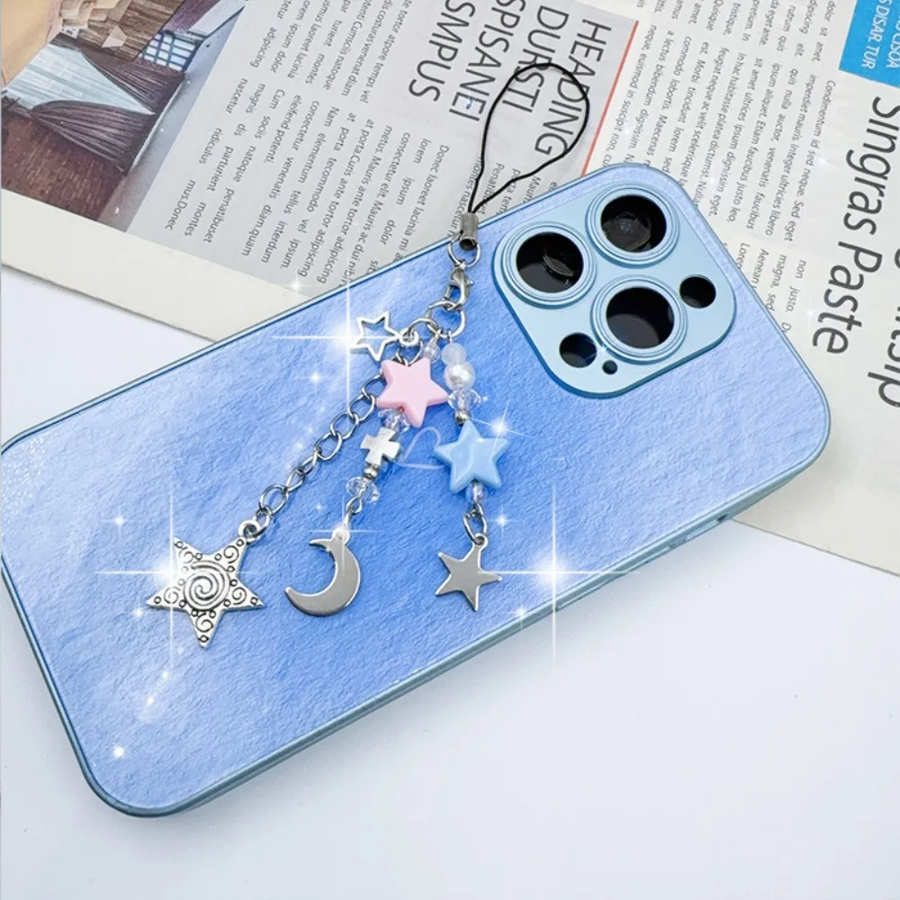 Spice Girl Style Y2k Star & Cross Phone Chain Key Chain Heart Silver Pentagram Phone Pendant Star Cross