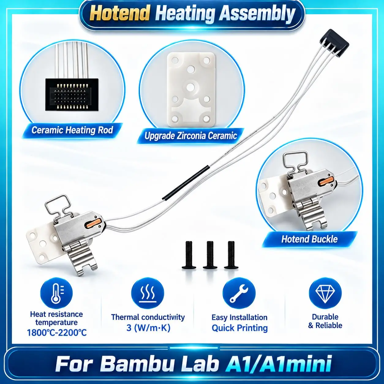 Hotend Mounting Heating Assembly Replacement Kit for Bambu Lab A1 and A1 Mini 3D Printer Hot End Spare Accessories
