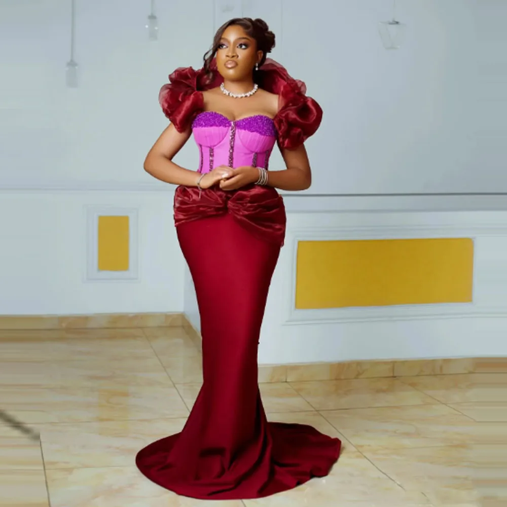 Aso Ebi zeemeermin galajurken lieverd kralen ruches schouder plus size avondjurk op maat gemaakte formele jassen