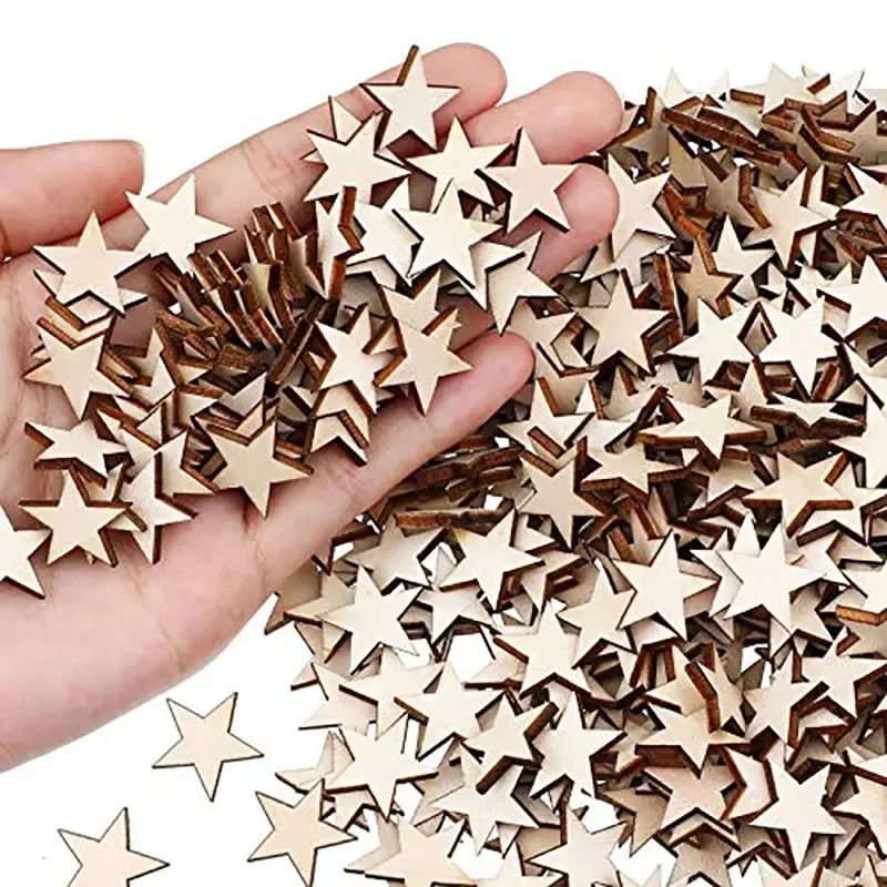 100-500 Mini Wooden Stars Slices Mixed Size Wooden Star Blank Wooden Crafts Pieces Christmas Wedding DIY Scrapbook Party Crafts