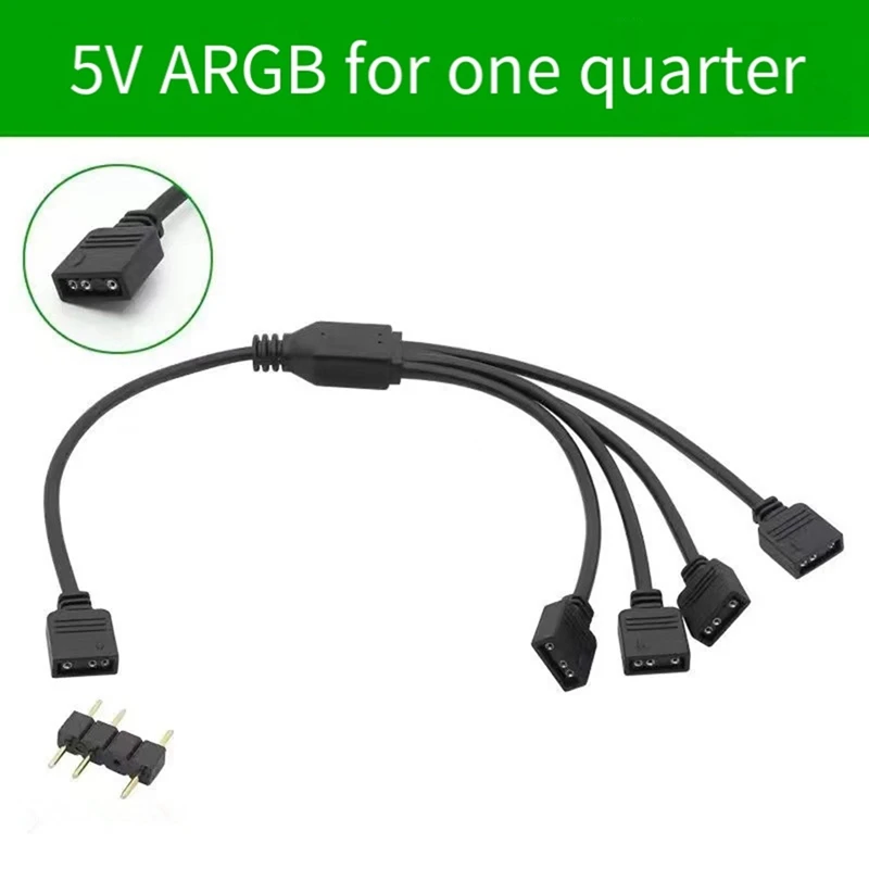 2Pcs ARGB Splitter Cable, 1-To-4 Female To Female 5V 3 Pin Addressable RGB Splitter Extension Cable ARGB LED Sync Cable