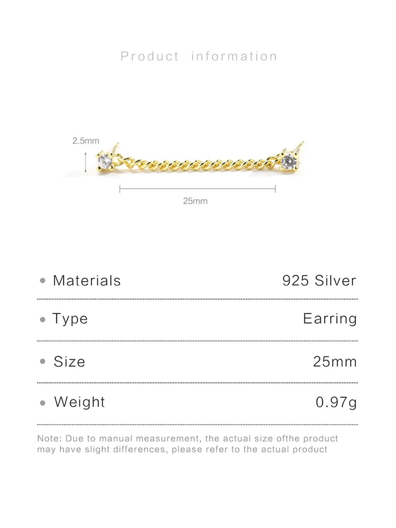 DPLAOPA 100% 925 Sterling Silver Gold Locker Chain Stud Earring DOUBLE STUDS WITH CURB TETHER 2023 Wholesale Pirce Jewels