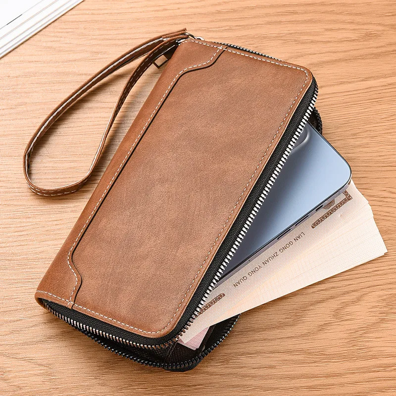 Deri uzun cüzdan erkek Fermuar Cüzdan Çoklu Kart Yuvaları Pasaport Tutucu Kapak Büyük Kapasiteli Mobil Kart Nakit Depolama Cüzdan