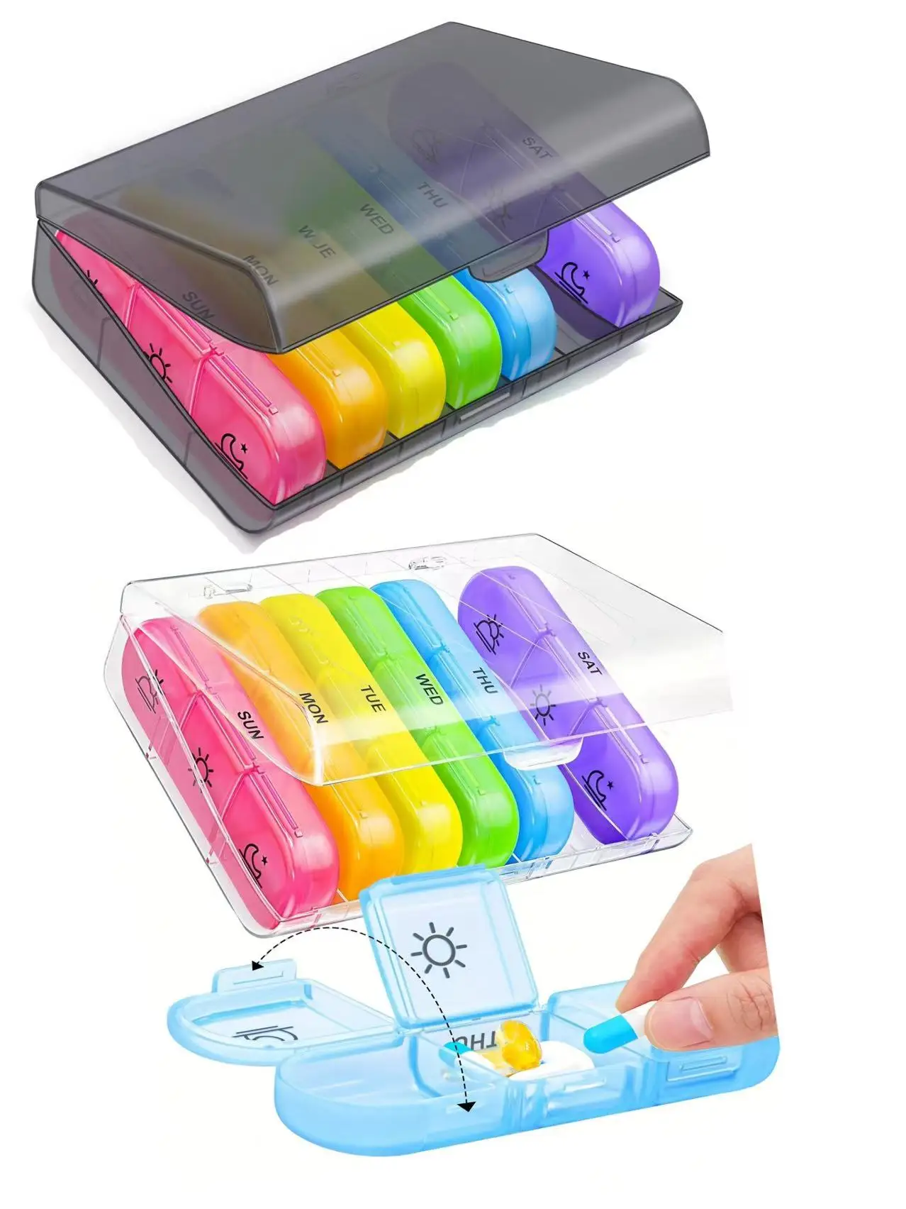 

7 Day 3 Times A Day Pill Organizer, Compact Large Capacity Sturdy Portable Travel Pill Box for Vitamins Supplements Medications