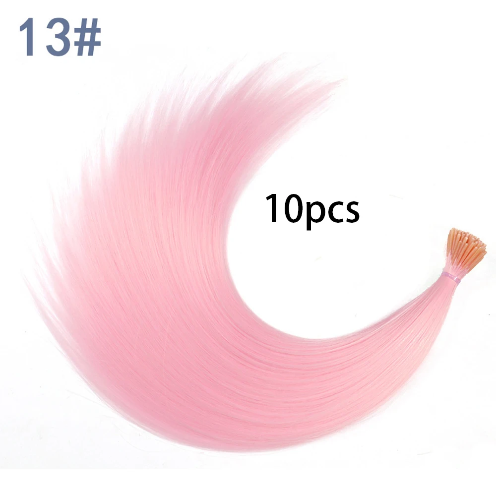 Synthetisch gekleurde I-Tip Stick Hair Extensions Steil haar 16 inch voor vrouwen Hoge temperatuur 10 strengen/pakkleuren