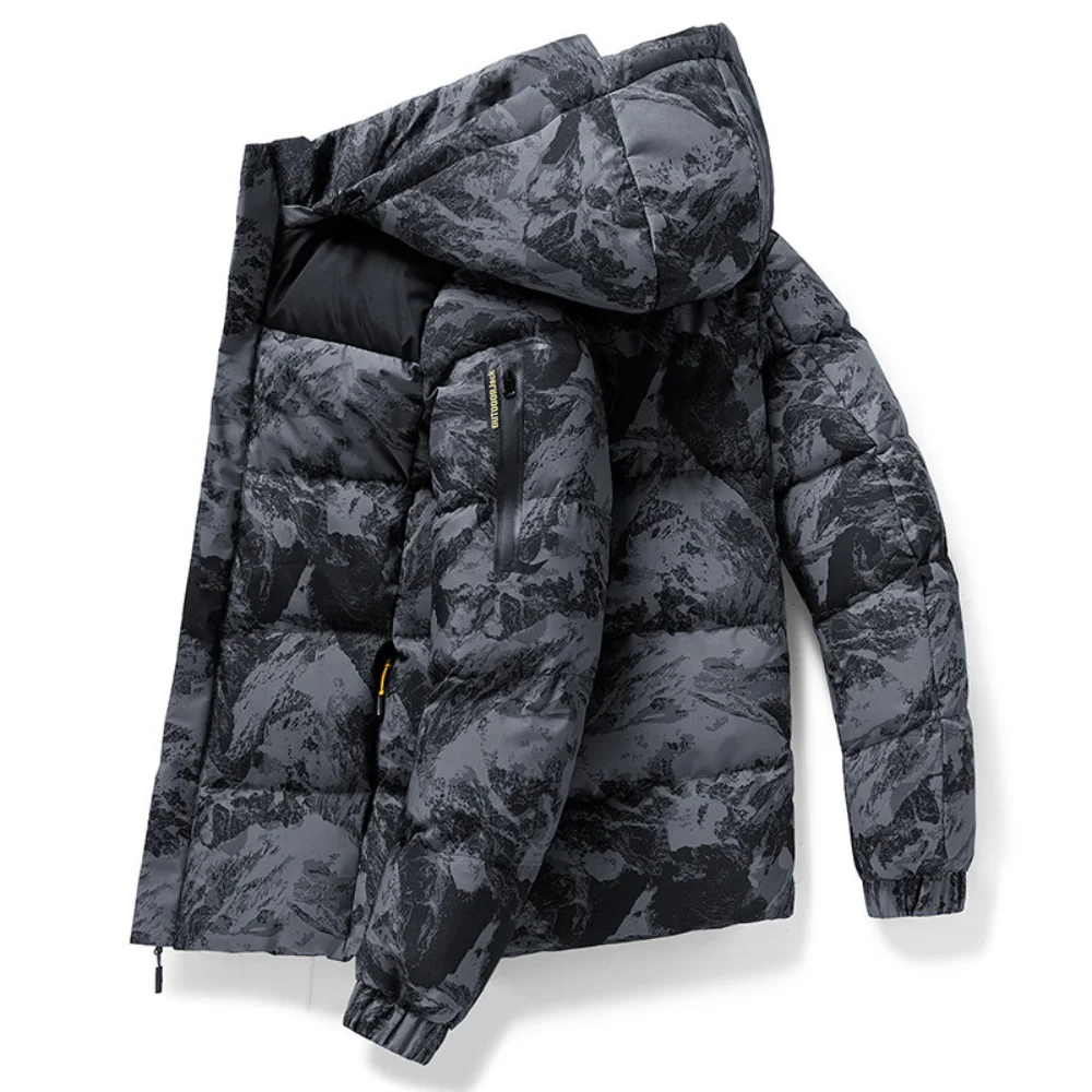 2023 Winter Youth Fashion Trend Handsome Camo Down Coat Men\'s Outdoor Sports Leisure Hooded Warm Cotton Coat