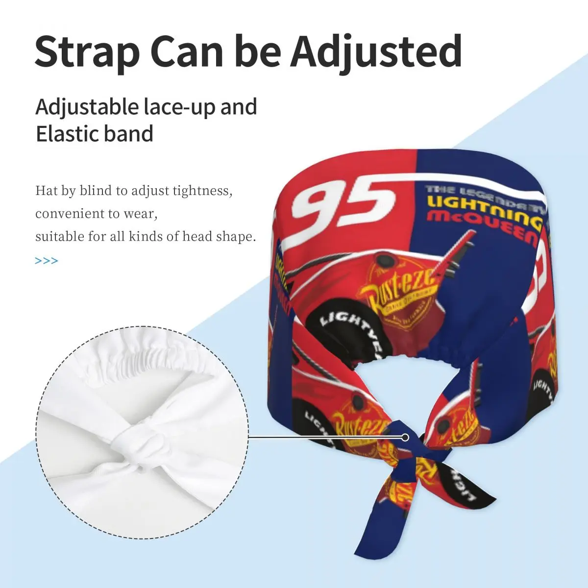 Car 95 Lightning Mcqueen Cool Breathable Scrub Hat Surgical Scrub Caps Unisex Nursing Hair Hats Cartoon Pattern Work Scrubs Hat