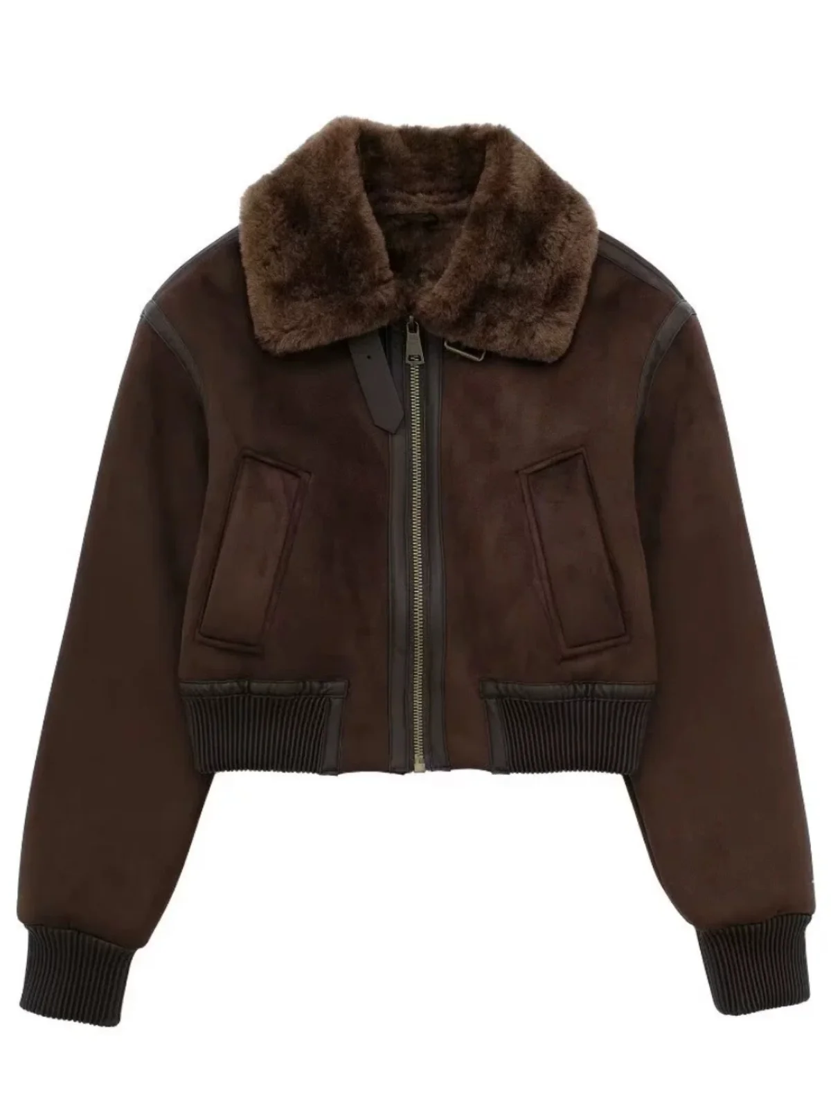 

Faionable Double-Sided Jaet Outerwear for Women Autumn New Sle Versatile Sli Zipper Closure ort Length Fce Lined