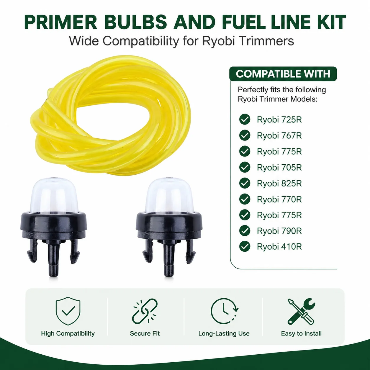 Fuel Line Kit with Primer Bulbs for Ryobi 725R 767R 775R 705R 825R 770R 790R 410R Replacement 300780004 300780001 300780002 Set