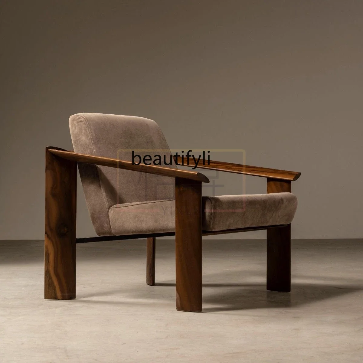 

F Nordic retro designer creative solid wood armchair B & B hotel clubhouse leisure medieval fabric sofa chair