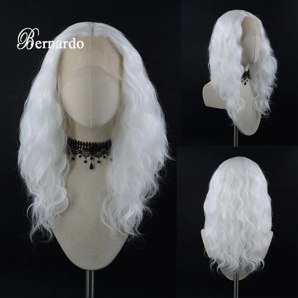 بيرناردو باروكة شعر امامي اصطناعي قصير مموج شعر ابيض باروكات للنساء شعر طبيعي باروكة شعر امامي تأثيري