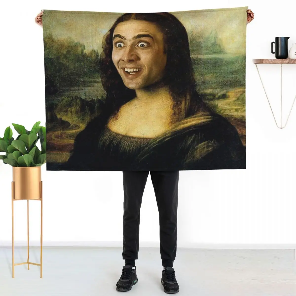 

Nicolas Cage as the Mona Lisa Throw Blanket Fuzzy Plush Throw Blanket for Sofa Chair