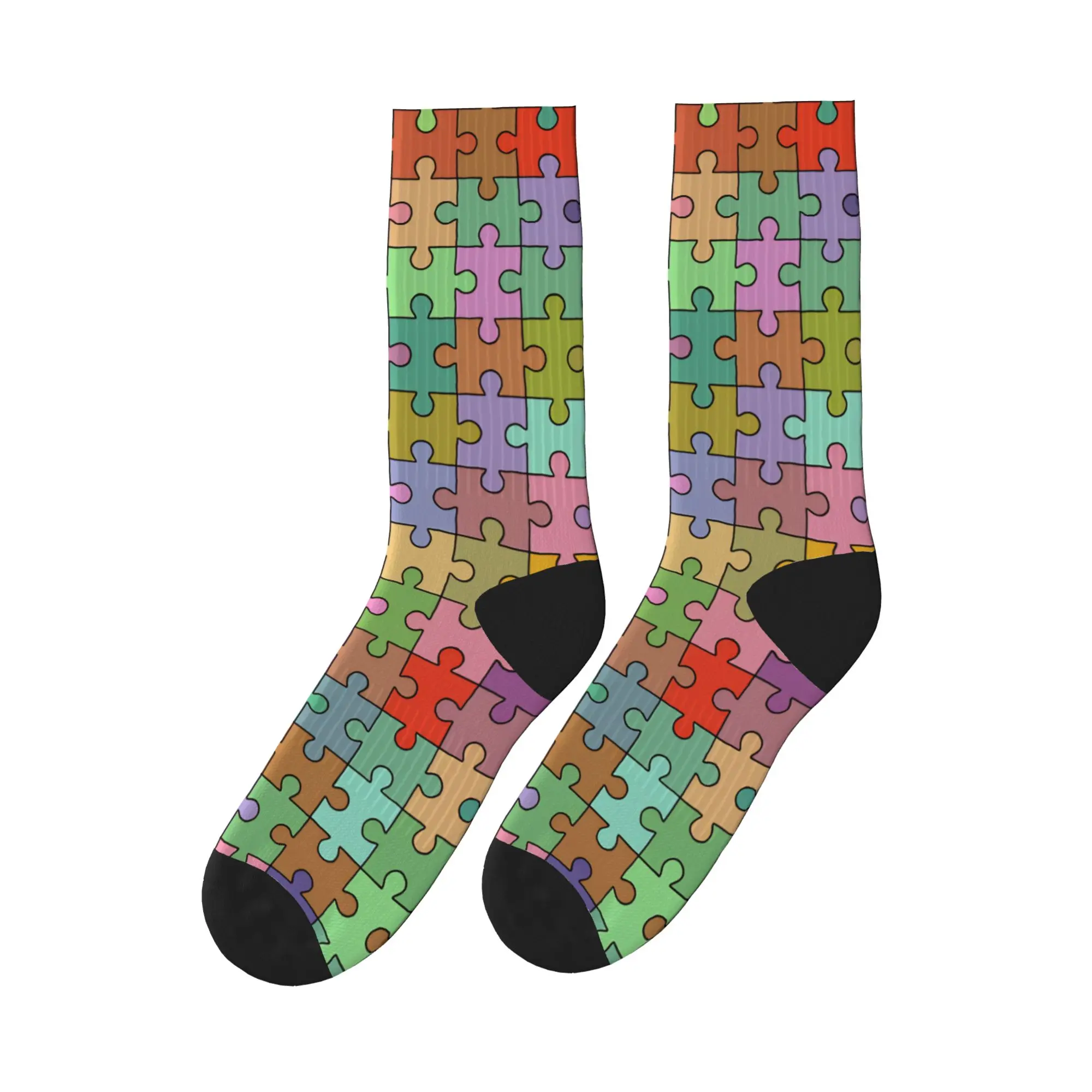 

Muted Vintage Autism Puzzle Seamless Pattern Socks Leisure Stockings Autumn Non-Slip Socks Medium Soft Graphic Outdoor Socks
