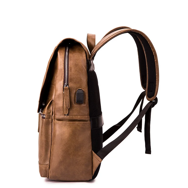 Vintage Flip Men's Backpack Casual Leather Travel Backpack Male Business Computer Backpack High Quality Student School bag