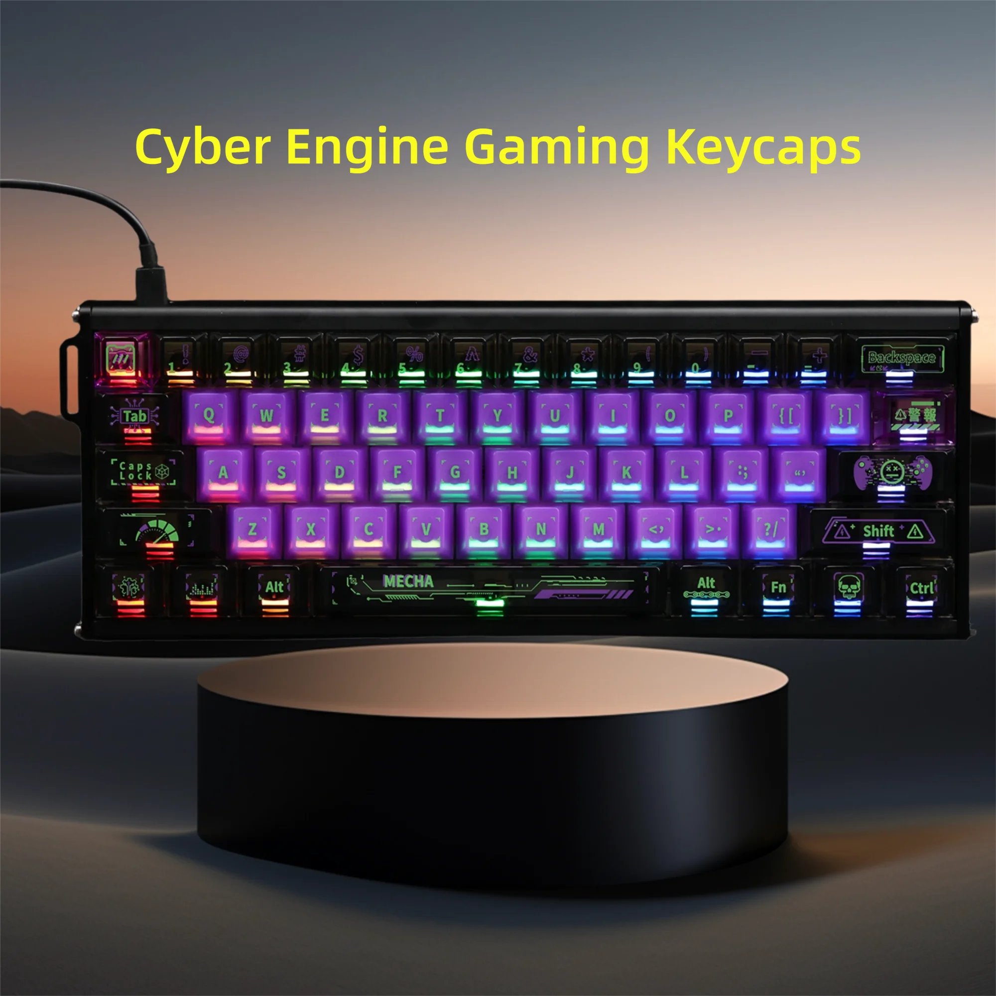 

130Keys Cyber Engine Gaming Mechanical Keyboard - Magnetic Switches, Translucent Cherry Profile Keycaps, Black Purple