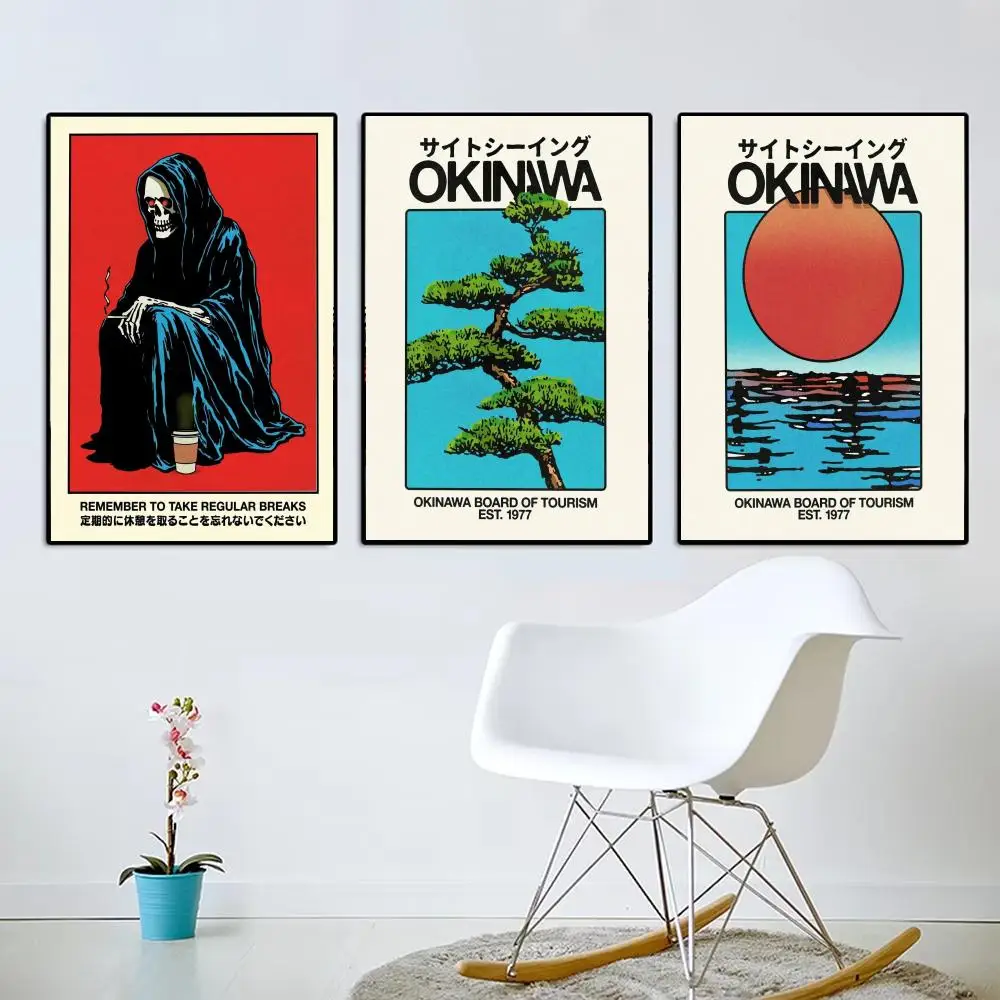 Japandi style Othman Zougam Plants Animals grim Reaper Poster Aesthetic Wall Art Canvas Trendy Bedroom Room Home Cafe  Decor