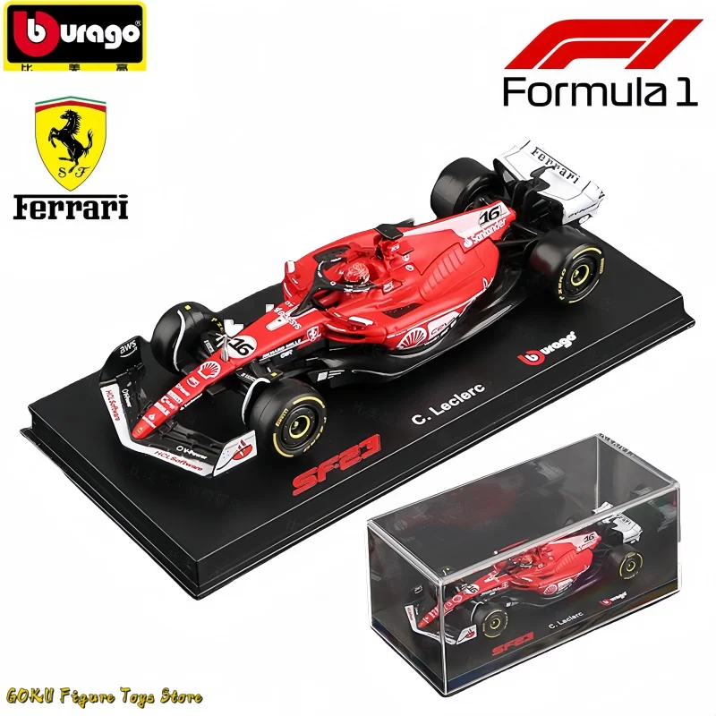 Bburago 1/43 Ferrari SF-23 Las Vegas Formula 1 Livery Dustcover 16# Leclerc Car Model Acrylic Box Alloy Car Collection Toy Gifts