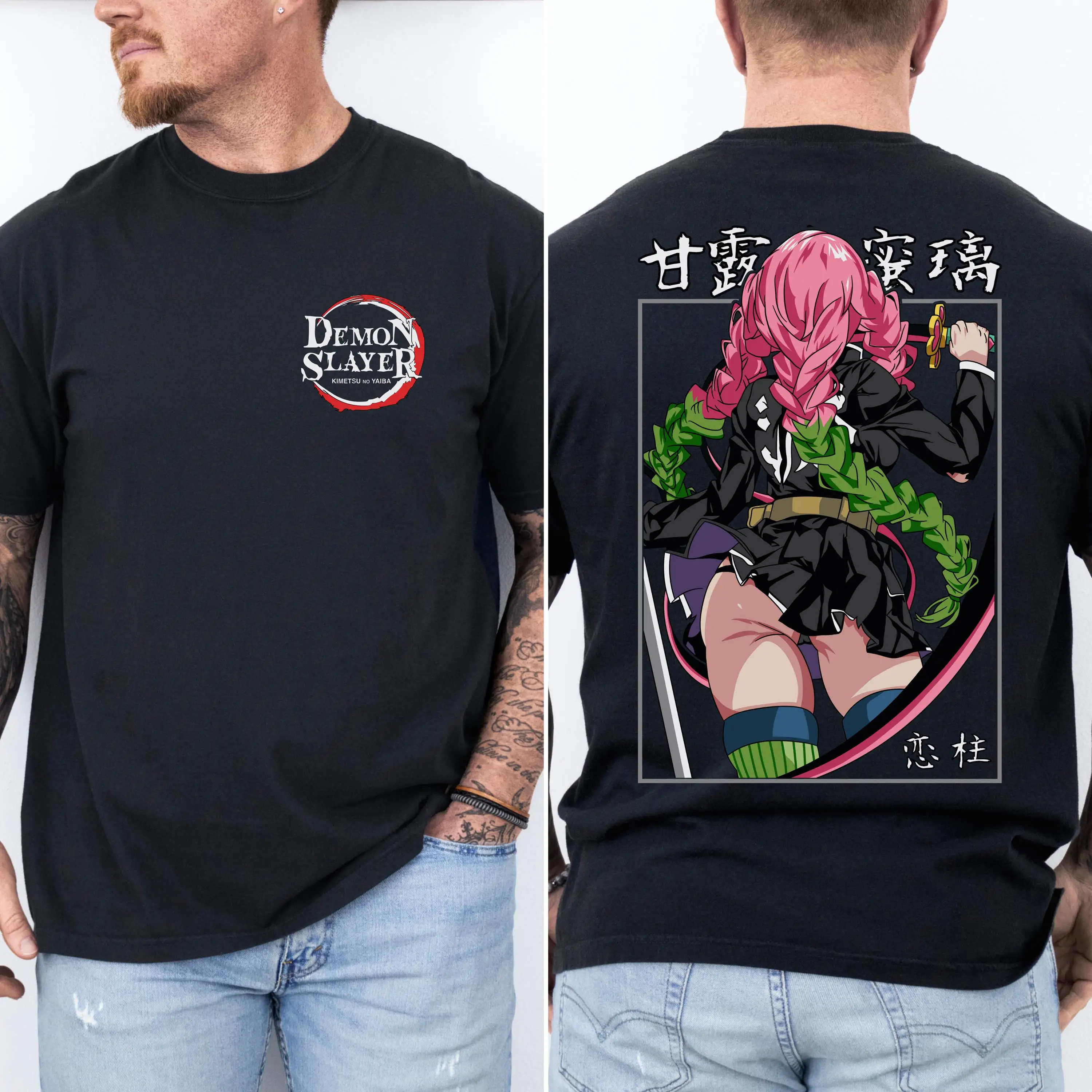 Mitsuri Kanroji Love Hashira T-Shirt, Demon Slayer Anime-Shirt, Unisex-Shirt, Garment-Dyed-Oberteil, japanisches Manga-Geschenk, Otaku-Bekleidung