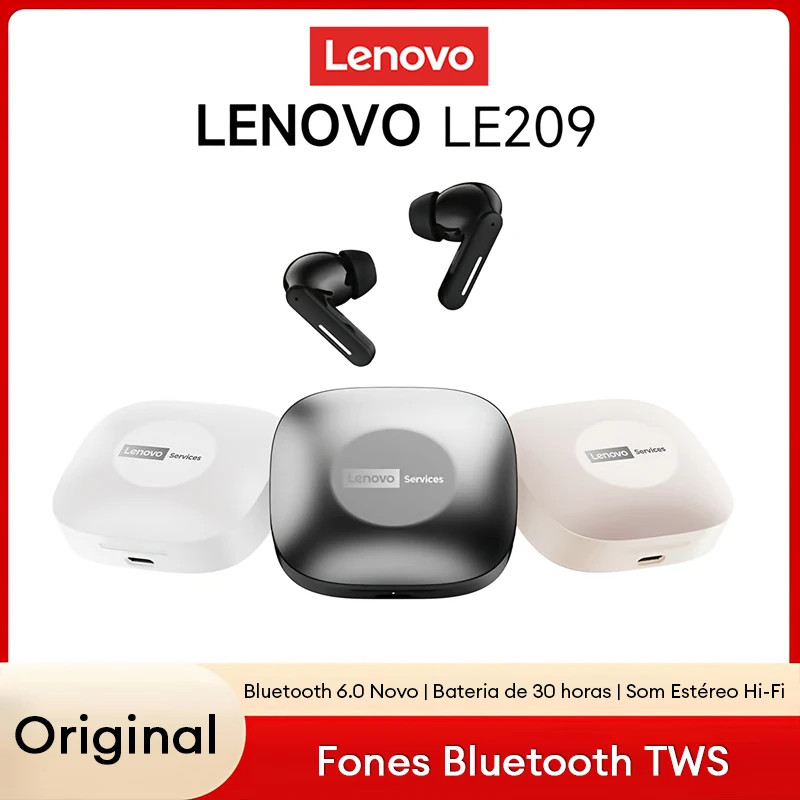 Original lenovo le209 sem fio bluetooth 6.0 fone de ouvido redução ruído esporte alta fidelidade fones ultra longa resistência gaming