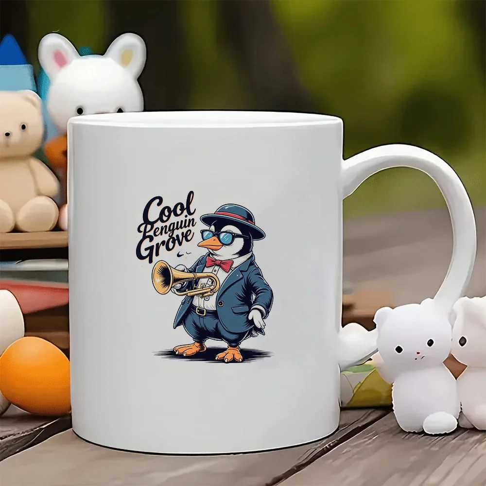 11온스 펭귄 만화 머그컵 + 스타일리시 재즈 컵 - 크리스마스 어린이 사무실 선물 컵