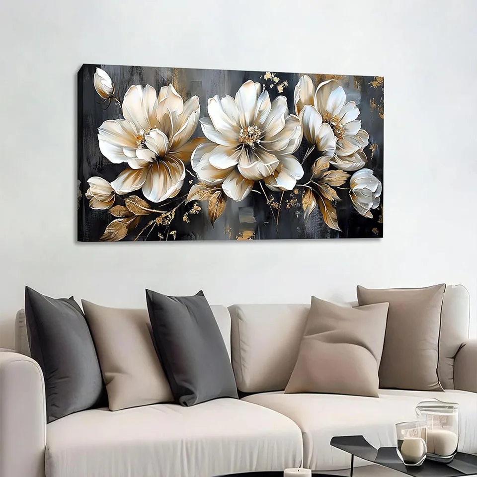 Black and white gold vintage magnolia flower Diamond Painting,5D DIY Diamond Embroidery,Cross Stitch, Full Square, Home Decor,